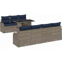 Syfax Ensemble de canapé de jardin, 8 pièces, gris, en résine tressée (type rotin)