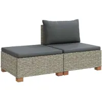 vidaXL Ensemble de salon de jardin en rotin, 2 pièces, avec coussins, modèle GENDT, rotin naturel, couleur gris