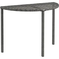 SUGIFT Table de balcon demi-ronde en résine tressée (PE) et métal, table d'appoint pour jardin, gain de place, résistante aux intempéries, couleur gris | 100 x 50 x 74 cm | charge maximale : 50 kg