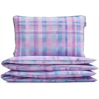 Mumla Parure de lit carreaux rose bleu coton 140x200