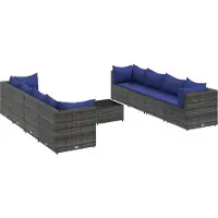 Syfax Salon de jardin 9 pcs avec coussins Gris Résine tressée