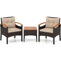 Northix 3-Piece Rattan Patio Set with Acacia Table and Cushions