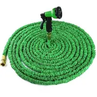 Famanu Tuyau d'arrosage extensible , 15 mètres, couleur verte - Avec raccords en laiton et pistolet de pulvérisation