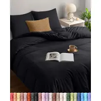 Famanu Ensemble de literie 220x240 cm - Housse de couette en microfibre 240x220 cm + 2 taies d'oreiller 65x65 cm - Noir