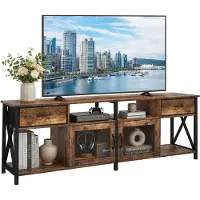 Relaxdays , meuble TV bas, dimensions (H x L x P) : 60 x 180 x 40 cm, 2 tiroirs, 4 compartiments, style industriel, table basse TV, couleur marron/noir