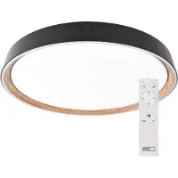 Emos , plafonnier LED de 45 W, avec variateur d'intensité, couleur de lumière réglable, forme ronde, finition noire/bois, modèle ZM5117
