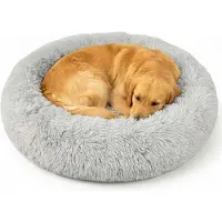 Relaxdays , lit pour chien moelleux, rond, pour chats, diamètre 100 cm, coussin pour chien, adapté aux chiens de taille moyenne, lit pour animaux de compagnie lavable, gris