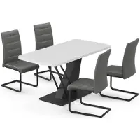 Vicco Ensemble de table à manger Fenaro Blanc/Noir 120x80cm avec 4 chaises de salle à manger, gris, Model 63003
