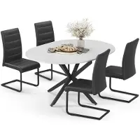 Vicco Ensemble de table à manger Loyd Blanc/Noir 120x120cm avec 4 chaises de salle à manger, noir, Model 63012