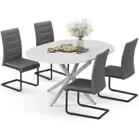 Vicco Ensemble de table à manger Loyd Blanc/Gris 120x120cm avec 4 chaises de salle à manger, gris, Model 63009