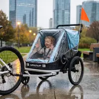 SUGIFT Remorque pour vélo pour enfants, 2 places, 2-en-1, remorque-poussette, acier Oxford, bleu | 155x82x102 cm | Roues gonflables de 20 pouces | Pliable