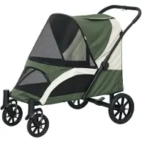 BellaFurn Poussette pliante pour chiens, adaptée aux grandes races jusqu'à 30 kg | Couleur : Vert, Blanc | Dimensions : 67x124x100 cm