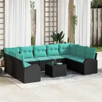 Prolenta Maison Exclusive - Ensemble de canapés de jardin, 10 pièces. Rotin synthétique noir et turquoise