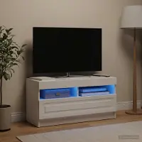 Prolenta Maison Exclusive - Meuble TV LED, finition laquée blanche, en panneaux de particules