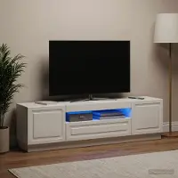 Prolenta Maison Exclusive - Meuble TV LED, finition laquée blanche, en panneaux de particules