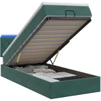 vidaXL Coffre de lit avec matelas et éclairage LED, vert foncé, 90 x 190 cm, revêtement en velours