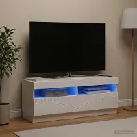 Prolenta Maison Exclusive - Meuble TV LED, finition laquée blanche, en panneaux de particules