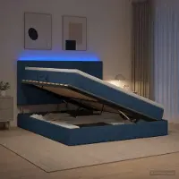 Prolenta Maison Exclusive - Lit coffre à LED avec matelas bleu 140 x 200 cm en tissu