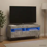 Prolenta Meuble TV exclusif - ZWOLLE, 100 x 35 x 43 cm, couleur gris béton, fabriqué en panneaux de particules