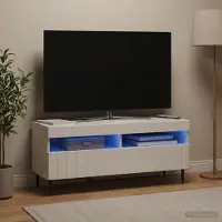 Prolenta Meuble TV exclusif - ZWOLLE, 100 x 35 x 43 cm, laque blanc brillant