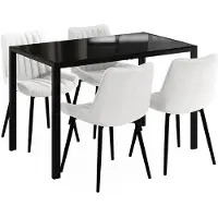 Vicco Ensemble de table à manger Grand Noir 120x70cm avec 4 chaises (beige), Model 63361