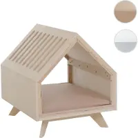 Mendler Abri pour animaux HWC-Q65, adapté aux chats et aux chiens, en bois FSC, dimensions 58x50x60 cm, couleur naturelle, avec coussin beige