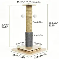 StarTech.com Panneau griffoir pour chats - Griffoir en forme de poteau - 7 cm de large - Corde en sisal - Balle suspendue - Deux niveaux - Base large et stable - Bois