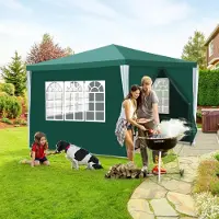 Vigevee Tente de jardin , modèle pavillon 3x3 mètres, verte, idéale pour les fêtes et le camping, avec des panneaux latéraux