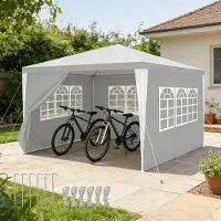Peviasot Pavillon de fête , 3x3 mètres, avec structure métallique robuste, tente de jardin étanche pour jusqu'à 3 personnes, de couleur blanche
