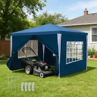 Peviasot Pavillon , modèle 3x3 mètres, tente de fête avec structure métallique robuste, imperméable, pour jusqu'à 3 personnes, de couleur bleue
