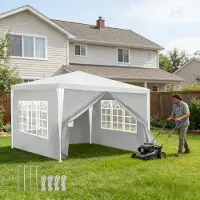 Peviasot Pavillon , 3x3 mètres, tente de jardin étanche, tente de fête avec fenêtres, bâche en PE pour jardin, terrasse, anniversaire, couleur blanche
