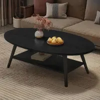 Hawthyhome Table d'appoint ronde, table basse à deux niveaux avec espace de rangement, en bois massif, structure métallique, noire