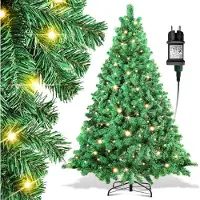 Eikuavons Arbre de Noël artificiel de 180 cm, avec éclairage LED (250 LED, lumière blanche chaude), comprenant un pied en métal et décoré de 860 branches. Arbre de Noël en PVC, de couleur verte