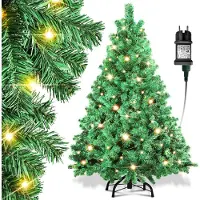 Eikuavons Arbre de Noël artificiel , 120 cm, avec éclairage LED (150 LED, lumière blanche chaude), comprenant un pied en métal et 340 embouts. Arbre de Noël en PVC, couleur verte