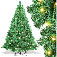 Vigevee Arbre de Noël artificiel , 180 cm, avec éclairage LED (250 LED, lumière blanche chaude), comprenant un pied en métal et 860 extrémités. Arbre de Noël en PVC, vert