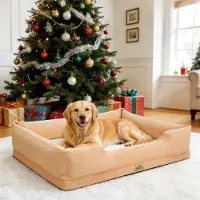 Bingopaw Lit pour chien WISFOR, canapé pour chien, coussin pour chien, bords surélevés, imperméable, housse amovible. Taille XXL : 111 x 88 x 23 cm, couleur beige