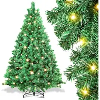 Vigevee Arbre de Noël artificiel , 150 cm, avec éclairage LED (200 LED, lumière blanche chaude), comprenant un pied en métal et 550 embouts. Arbre de Noël en PVC, vert