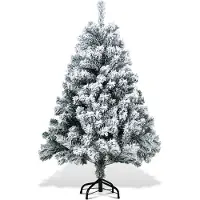 Eikuavons Arbre de Noël artificiel de 120 cm avec effet neige, comprenant un pied en métal et 340 aiguilles en PVC. Arbre de Noël en PVC, blanc
