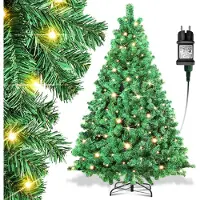 Eikuavons Arbre de Noël artificiel de 150 cm, avec éclairage LED (200 LED, lumière blanche chaude), comprenant un pied en métal et décoré de 550 extrémités. Arbre de Noël en PVC, de couleur verte