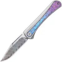 Kizer Cutlery Melody Ki3732A1, Acid-Washed Damascus, Rainbow Aluminum/Crystallized Titanium couteau de poche, Paul Munko design