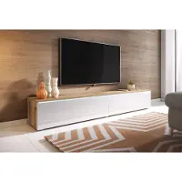 MINIO go for it , armoire TV, Lowboard "DONNA" 180 cm, debout, suspendu, avec éclairage LED, couleur chêne Wotan / blanc brillant