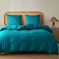 Famanu Parure de lit en coton 200 x 200 cm, bleu foncé