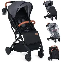 Northix Poussette pliable avec protection pluie, inclinaison réglable et repose-pieds, grise