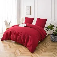 Famanu , ensemble de literie en microfibre brossée, couleur bordeaux : 1 housse de couette 200 x 220 cm + 2 taies d'oreiller 80 x 80 cm