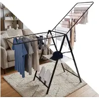 Relaxdays , étendoir à linge pliable, dimensions (H x L x P) : 104,5 x 171 x 58 cm, 2 ailes réglables, métal, séchoir, noir