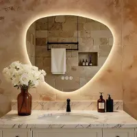 S'AFIELINA Miroir de salle de bain asymétrique AFIELINA avec éclairage LED, 60 x 70 cm, sans cadre, 3 couleurs de lumière, variateur d'intensité, anti-buée, fonction mémoire