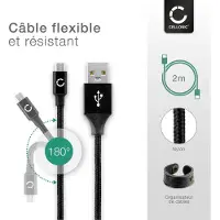 Cellonic Câble Micro USB vers USB A 2.0 transfert de données 2A et charge - 2m noir Nylon data communication