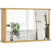 Famanu Miroir mural décoratif avec espace de rangement - Imperméable - Marron - Bambou
