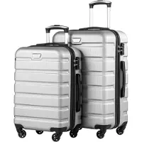 Coolife Valise 2 pièces, taille S+M, couleur argent clair, coque rigide, avec serrure TSA et 4 roulettes