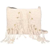 Gave Lux Sac bandoulière en coton tissé à la main, couleur beige, avec des franges et des coquillages